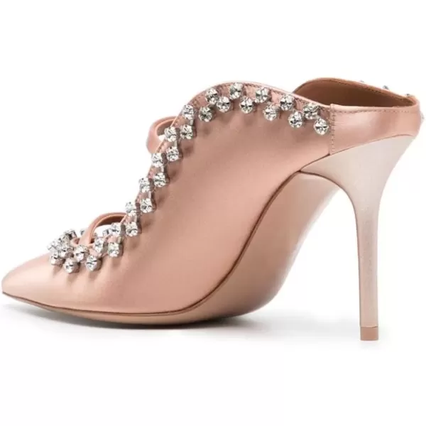 imageFSJ Women Fashion Pointy Toe Mules Sandals High Heels Pumps Double Straps Slide Sandals Casual Summer Party Shoes Size 415 M USPink Satin Studs