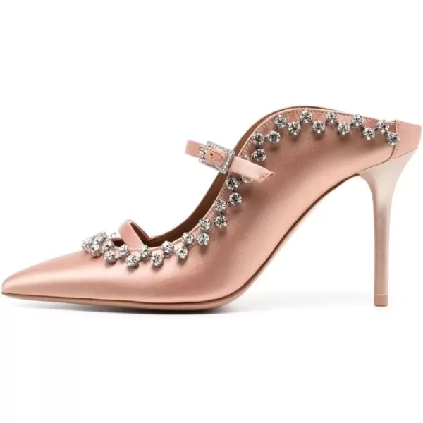 imageFSJ Women Fashion Pointy Toe Mules Sandals High Heels Pumps Double Straps Slide Sandals Casual Summer Party Shoes Size 415 M USPink Satin Studs