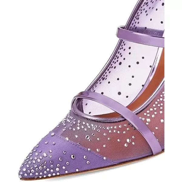 imageFSJ Women Fashion Pointy Toe Mules Sandals High Heels Pumps Double Straps Slide Sandals Casual Summer Party Shoes Size 415 M USPurple Mesh