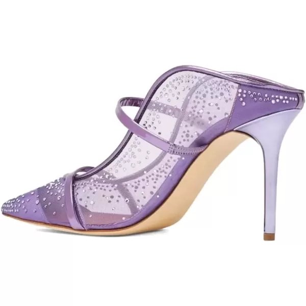 imageFSJ Women Fashion Pointy Toe Mules Sandals High Heels Pumps Double Straps Slide Sandals Casual Summer Party Shoes Size 415 M USPurple Mesh