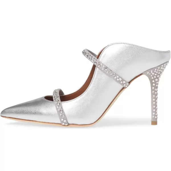 imageFSJ Women Fashion Pointy Toe Mules Sandals High Heels Pumps Double Straps Slide Sandals Casual Summer Party Shoes Size 415 M USSilver Rhinestone10 Cm