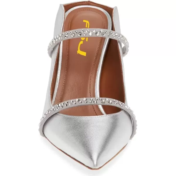 imageFSJ Women Fashion Pointy Toe Mules Sandals High Heels Pumps Double Straps Slide Sandals Casual Summer Party Shoes Size 415 M USSilver Rhinestone10 Cm