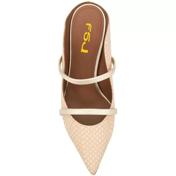 imageFSJ Women Fashion Pointy Toe Mules Sandals High Heels Pumps Double Straps Slide Sandals Casual Summer Party Shoes Size 415 M USWhite Dots 8 Cm