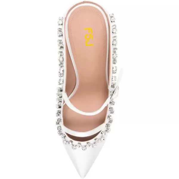 imageFSJ Women Fashion Pointy Toe Mules Sandals High Heels Pumps Double Straps Slide Sandals Casual Summer Party Shoes Size 415 M USWhite Studs