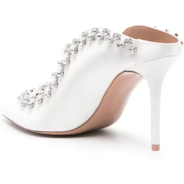 imageFSJ Women Fashion Pointy Toe Mules Sandals High Heels Pumps Double Straps Slide Sandals Casual Summer Party Shoes Size 415 M USWhite Studs