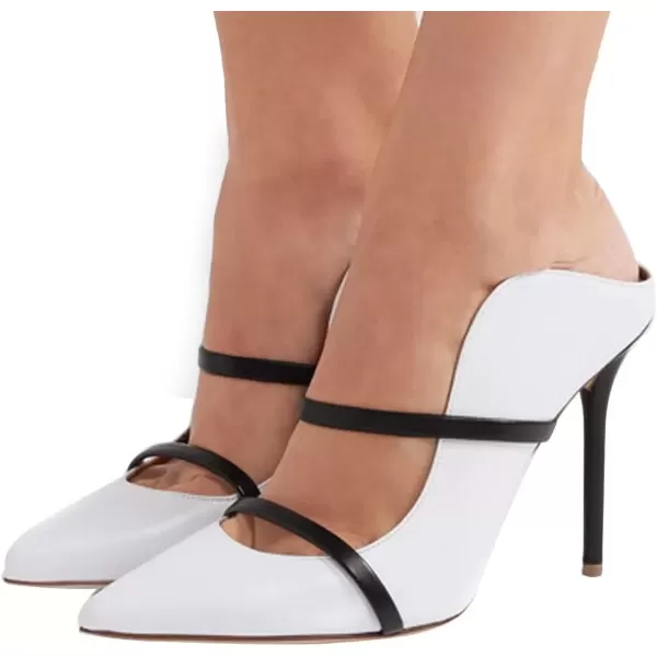 imageFSJ Women Fashion Pointy Toe Mules Sandals High Heels Pumps Double Straps Slide Sandals Casual Summer Party Shoes Size 415 M USWhite12 Cm