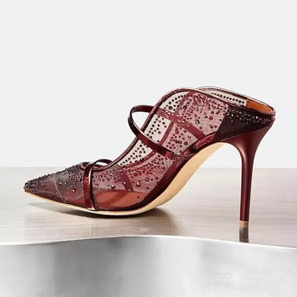 imageFSJ Women Fashion Pointy Toe Mules Sandals High Heels Pumps Double Straps Slide Sandals Casual Summer Party Shoes Size 415 M USWine Mesh