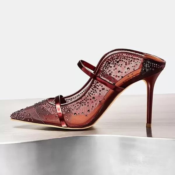 imageFSJ Women Fashion Pointy Toe Mules Sandals High Heels Pumps Double Straps Slide Sandals Casual Summer Party Shoes Size 415 M USWine Mesh