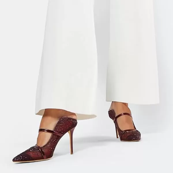 imageFSJ Women Fashion Pointy Toe Mules Sandals High Heels Pumps Double Straps Slide Sandals Casual Summer Party Shoes Size 415 M USWine Mesh