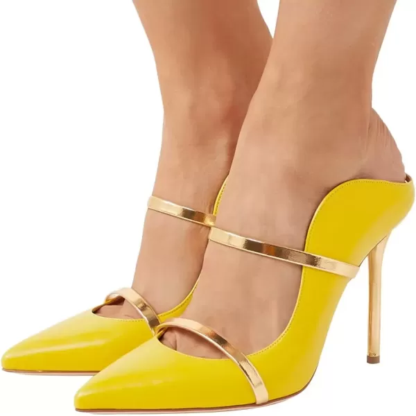 imageFSJ Women Fashion Pointy Toe Mules Sandals High Heels Pumps Double Straps Slide Sandals Casual Summer Party Shoes Size 415 M USYellow12 Cm