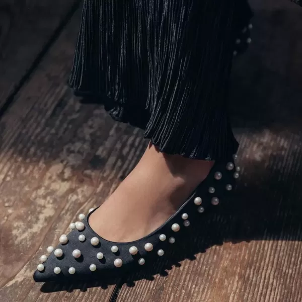 imageFSJ Women Fashion Transparent Clear Pumps Kitten Low Heels Studded Rhinestones Studs Slip On Bridal Party Dress Shoes Size 415 USBlack