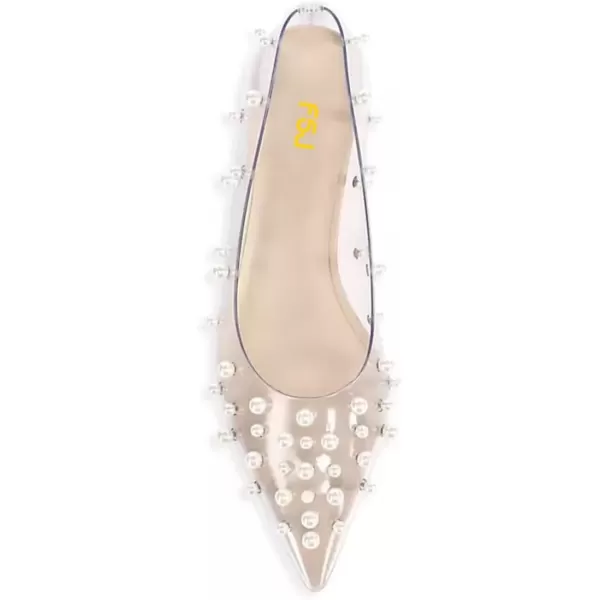 imageFSJ Women Fashion Transparent Clear Pumps Kitten Low Heels Studded Rhinestones Studs Slip On Bridal Party Dress Shoes Size 415 USPearls