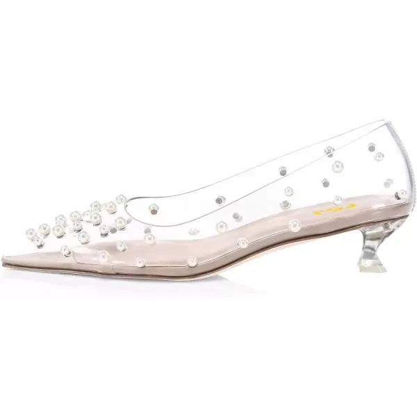 imageFSJ Women Fashion Transparent Clear Pumps Kitten Low Heels Studded Rhinestones Studs Slip On Bridal Party Dress Shoes Size 415 USPearls