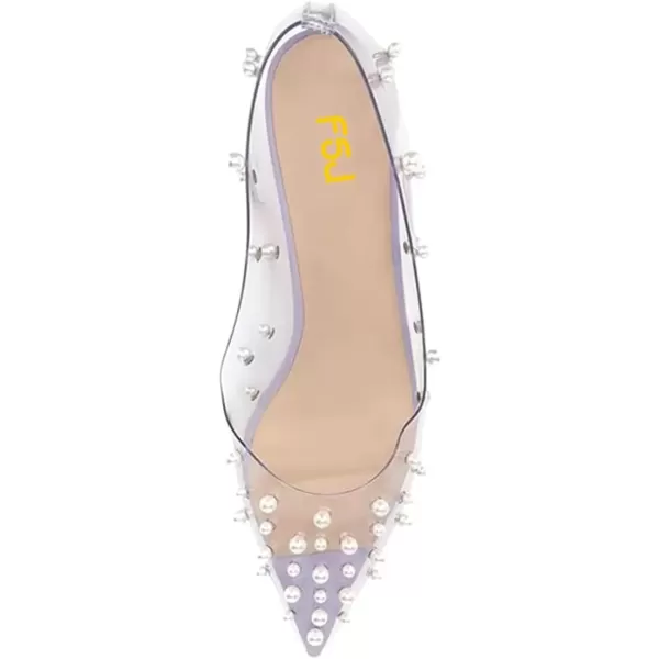 imageFSJ Women Fashion Transparent Clear Pumps Kitten Low Heels Studded Rhinestones Studs Slip On Bridal Party Dress Shoes Size 415 USPurple