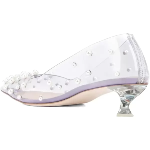 imageFSJ Women Fashion Transparent Clear Pumps Kitten Low Heels Studded Rhinestones Studs Slip On Bridal Party Dress Shoes Size 415 USPurple
