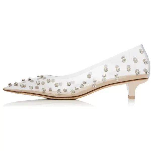 imageFSJ Women Fashion Transparent Clear Pumps Kitten Low Heels Studded Rhinestones Studs Slip On Bridal Party Dress Shoes Size 415 USTransparent