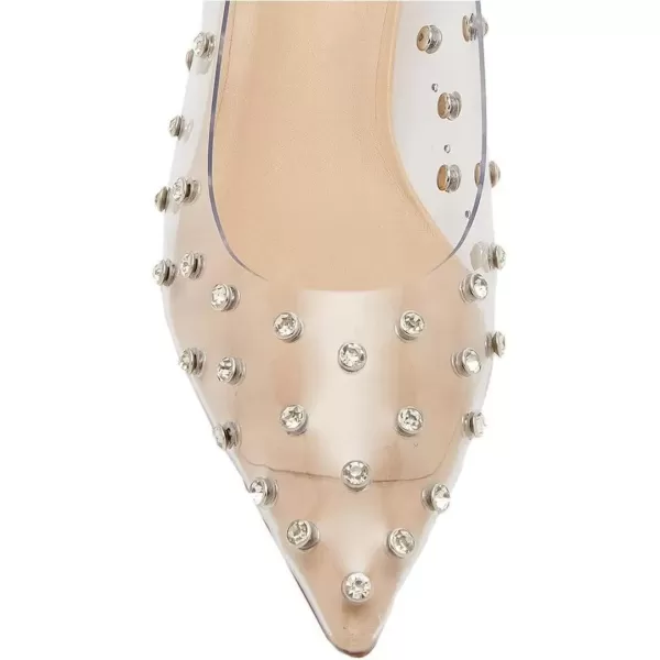 imageFSJ Women Fashion Transparent Clear Pumps Kitten Low Heels Studded Rhinestones Studs Slip On Bridal Party Dress Shoes Size 415 USTransparent