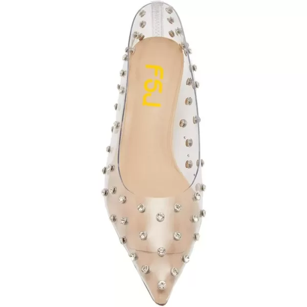 imageFSJ Women Fashion Transparent Clear Pumps Kitten Low Heels Studded Rhinestones Studs Slip On Bridal Party Dress Shoes Size 415 USTransparent