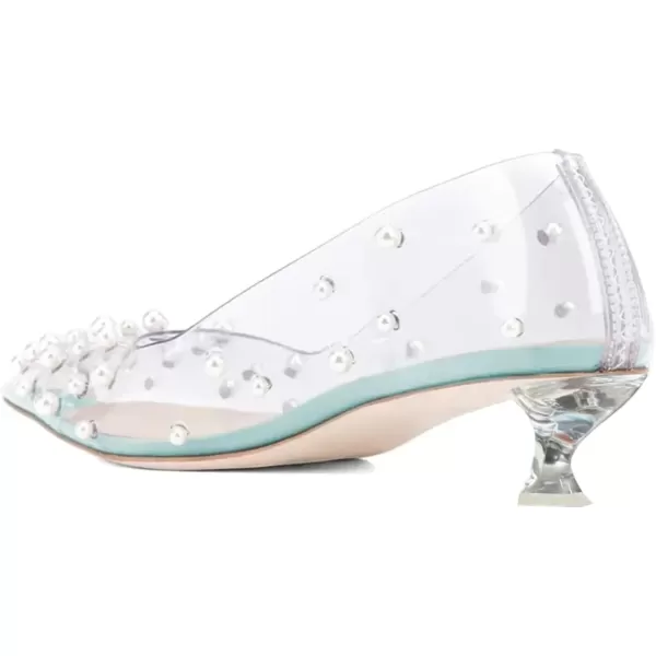 imageFSJ Women Fashion Transparent Clear Pumps Kitten Low Heels Studded Rhinestones Studs Slip On Bridal Party Dress Shoes Size 415 USTurquoise
