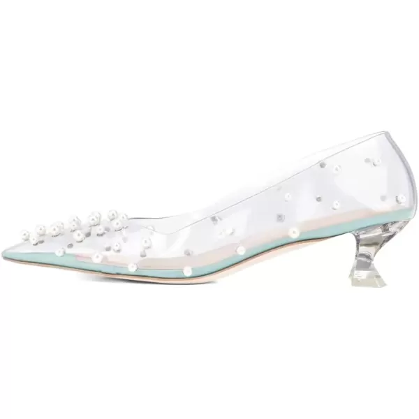 imageFSJ Women Fashion Transparent Clear Pumps Kitten Low Heels Studded Rhinestones Studs Slip On Bridal Party Dress Shoes Size 415 USTurquoise