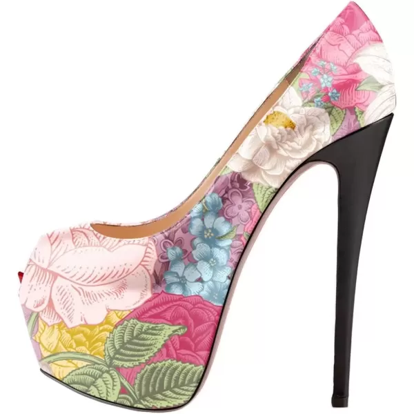 imageFSJ Women Gorgeous Super High Heels Dress Shoes Multicolored Peep Toe Platform Pumps Size 415 USFloral