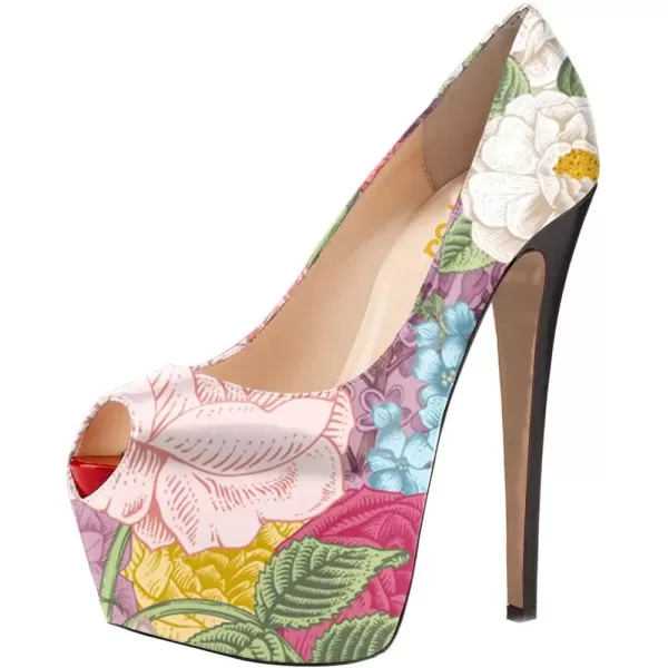 imageFSJ Women Gorgeous Super High Heels Dress Shoes Multicolored Peep Toe Platform Pumps Size 415 USFloral