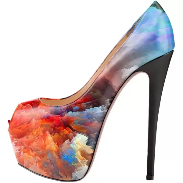 imageFSJ Women Gorgeous Super High Heels Dress Shoes Multicolored Peep Toe Platform Pumps Size 415 USIridescent Cloud