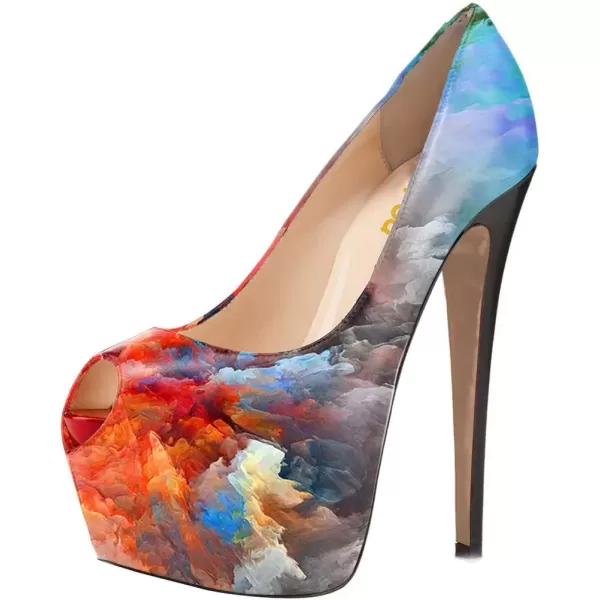 imageFSJ Women Gorgeous Super High Heels Dress Shoes Multicolored Peep Toe Platform Pumps Size 415 USIridescent Cloud