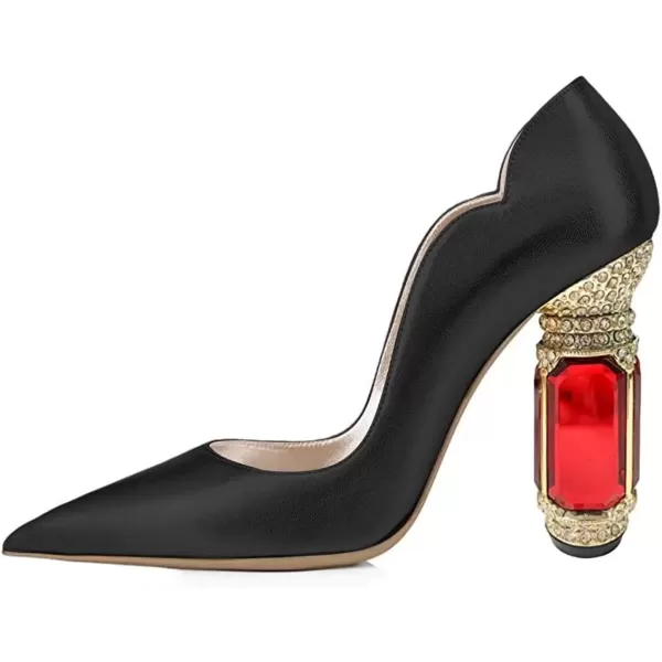 imageFSJ Women Pointed Toe Crystal High Heel Pumps Comfort Slip On Chunky Block Heel Bridal Wedding Evening Party Prom Dress Shoes Size 415 USBlack