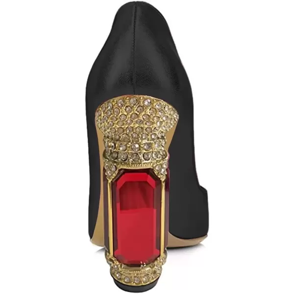 imageFSJ Women Pointed Toe Crystal High Heel Pumps Comfort Slip On Chunky Block Heel Bridal Wedding Evening Party Prom Dress Shoes Size 415 USBlack