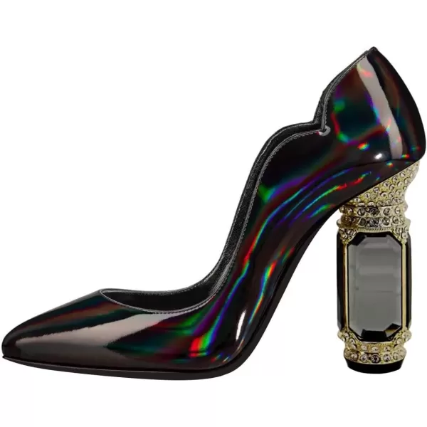 imageFSJ Women Pointed Toe Crystal High Heel Pumps Comfort Slip On Chunky Block Heel Bridal Wedding Evening Party Prom Dress Shoes Size 415 USBlack Multicolor