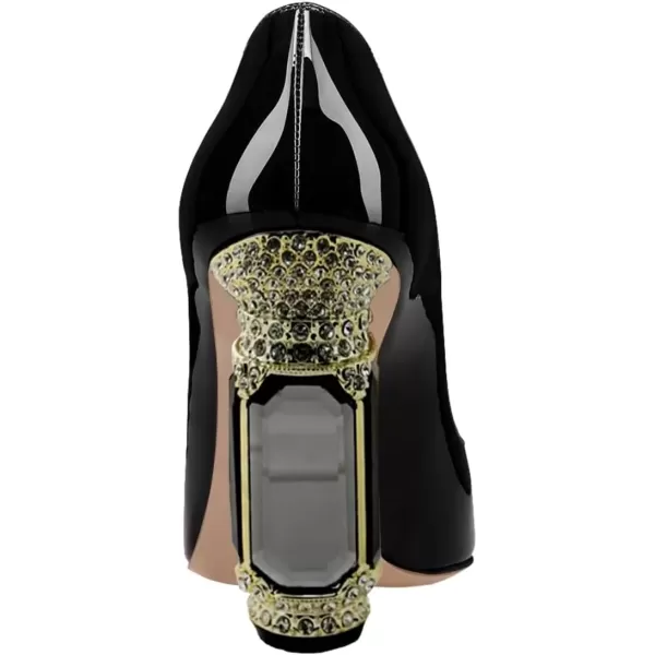 imageFSJ Women Pointed Toe Crystal High Heel Pumps Comfort Slip On Chunky Block Heel Bridal Wedding Evening Party Prom Dress Shoes Size 415 USBlack Patent
