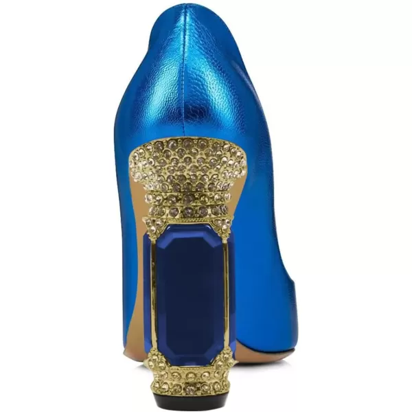 imageFSJ Women Pointed Toe Crystal High Heel Pumps Comfort Slip On Chunky Block Heel Bridal Wedding Evening Party Prom Dress Shoes Size 415 USBlue