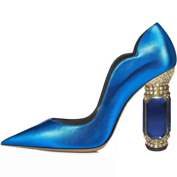 imageFSJ Women Pointed Toe Crystal High Heel Pumps Comfort Slip On Chunky Block Heel Bridal Wedding Evening Party Prom Dress Shoes Size 415 USBlue