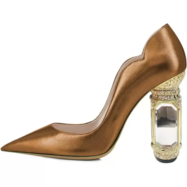 imageFSJ Women Pointed Toe Crystal High Heel Pumps Comfort Slip On Chunky Block Heel Bridal Wedding Evening Party Prom Dress Shoes Size 415 USBrown