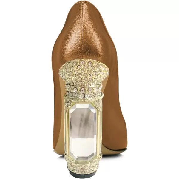imageFSJ Women Pointed Toe Crystal High Heel Pumps Comfort Slip On Chunky Block Heel Bridal Wedding Evening Party Prom Dress Shoes Size 415 USBrown