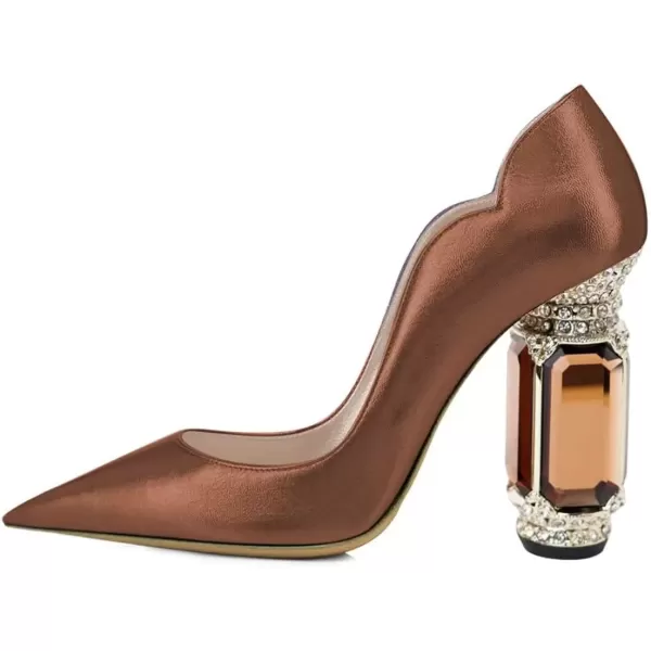 imageFSJ Women Pointed Toe Crystal High Heel Pumps Comfort Slip On Chunky Block Heel Bridal Wedding Evening Party Prom Dress Shoes Size 415 USBrown Heel