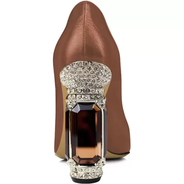 imageFSJ Women Pointed Toe Crystal High Heel Pumps Comfort Slip On Chunky Block Heel Bridal Wedding Evening Party Prom Dress Shoes Size 415 USBrown Heel