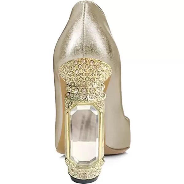 imageFSJ Women Pointed Toe Crystal High Heel Pumps Comfort Slip On Chunky Block Heel Bridal Wedding Evening Party Prom Dress Shoes Size 415 USChampagne