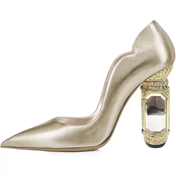 imageFSJ Women Pointed Toe Crystal High Heel Pumps Comfort Slip On Chunky Block Heel Bridal Wedding Evening Party Prom Dress Shoes Size 415 USChampagne