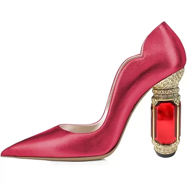 imageFSJ Women Pointed Toe Crystal High Heel Pumps Comfort Slip On Chunky Block Heel Bridal Wedding Evening Party Prom Dress Shoes Size 415 USCrimson