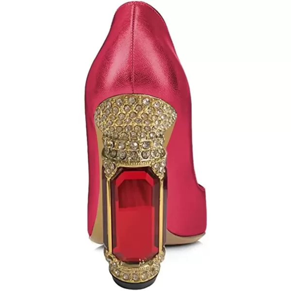 imageFSJ Women Pointed Toe Crystal High Heel Pumps Comfort Slip On Chunky Block Heel Bridal Wedding Evening Party Prom Dress Shoes Size 415 USCrimson