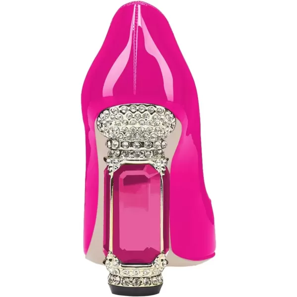 imageFSJ Women Pointed Toe Crystal High Heel Pumps Comfort Slip On Chunky Block Heel Bridal Wedding Evening Party Prom Dress Shoes Size 415 USFushcia