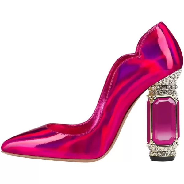 imageFSJ Women Pointed Toe Crystal High Heel Pumps Comfort Slip On Chunky Block Heel Bridal Wedding Evening Party Prom Dress Shoes Size 415 USFushcia Mirror