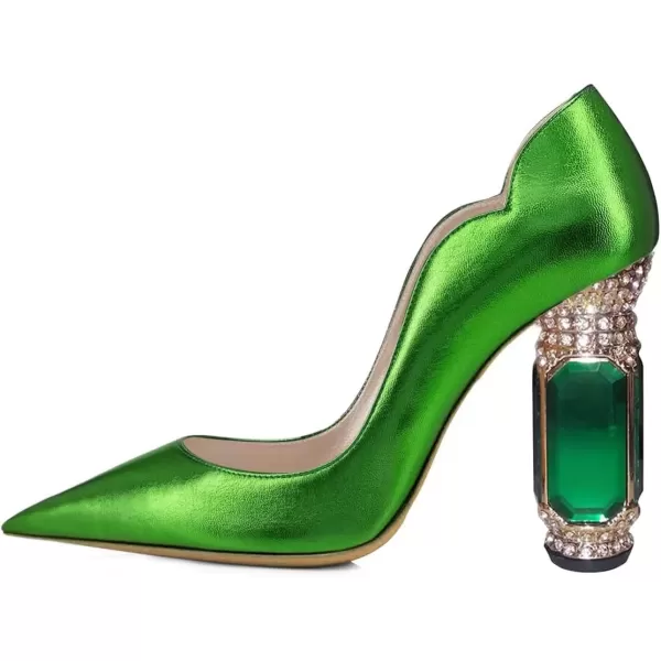 imageFSJ Women Pointed Toe Crystal High Heel Pumps Comfort Slip On Chunky Block Heel Bridal Wedding Evening Party Prom Dress Shoes Size 415 USGreen