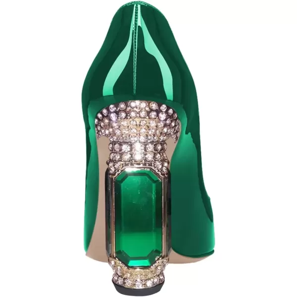 imageFSJ Women Pointed Toe Crystal High Heel Pumps Comfort Slip On Chunky Block Heel Bridal Wedding Evening Party Prom Dress Shoes Size 415 USGreen Patent