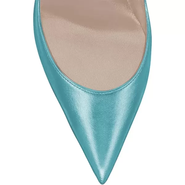 imageFSJ Women Pointed Toe Crystal High Heel Pumps Comfort Slip On Chunky Block Heel Bridal Wedding Evening Party Prom Dress Shoes Size 415 USLake Blue