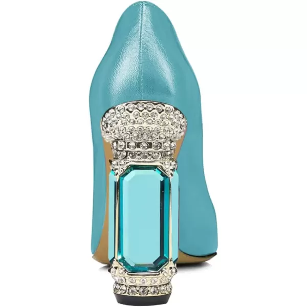 imageFSJ Women Pointed Toe Crystal High Heel Pumps Comfort Slip On Chunky Block Heel Bridal Wedding Evening Party Prom Dress Shoes Size 415 USLake Blue