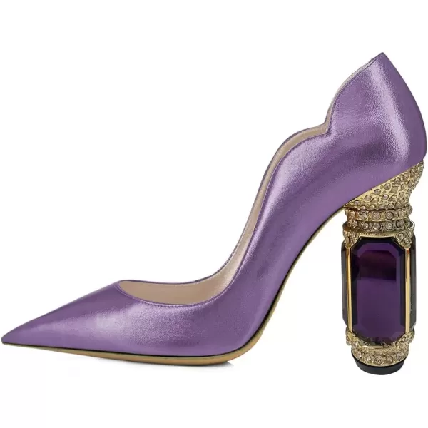 imageFSJ Women Pointed Toe Crystal High Heel Pumps Comfort Slip On Chunky Block Heel Bridal Wedding Evening Party Prom Dress Shoes Size 415 USMedium Purple