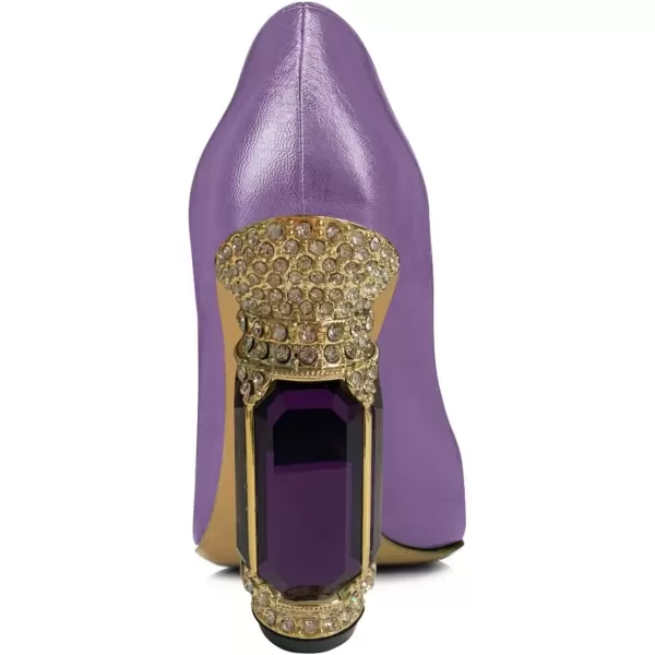 imageFSJ Women Pointed Toe Crystal High Heel Pumps Comfort Slip On Chunky Block Heel Bridal Wedding Evening Party Prom Dress Shoes Size 415 USMedium Purple